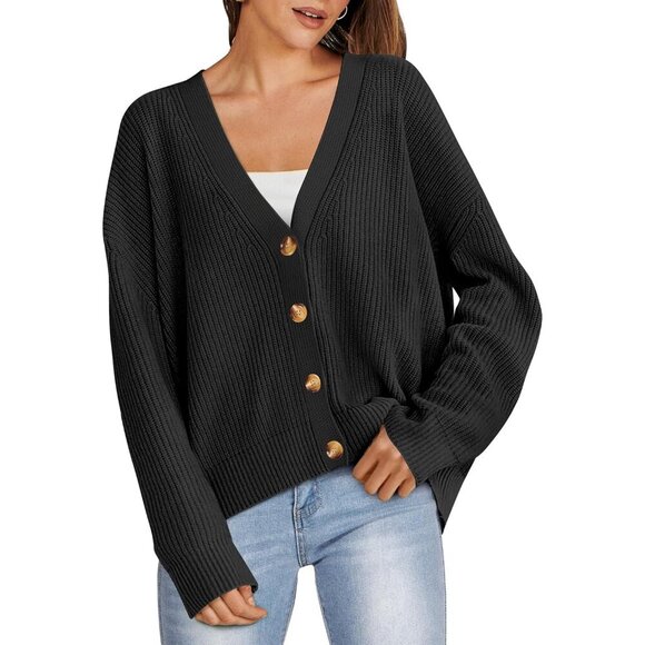 Sweaters - Women Knit Cardigan Sweater Oversized Open Front Button Fall Outfits Light